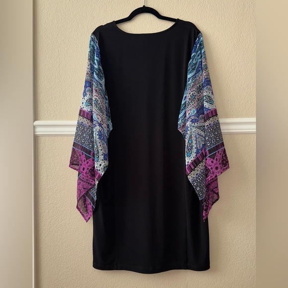 Chico’s Boho Flowy Sleeve Mixed Media Black Knee Length Dress Size XL - Picture 4 of 12